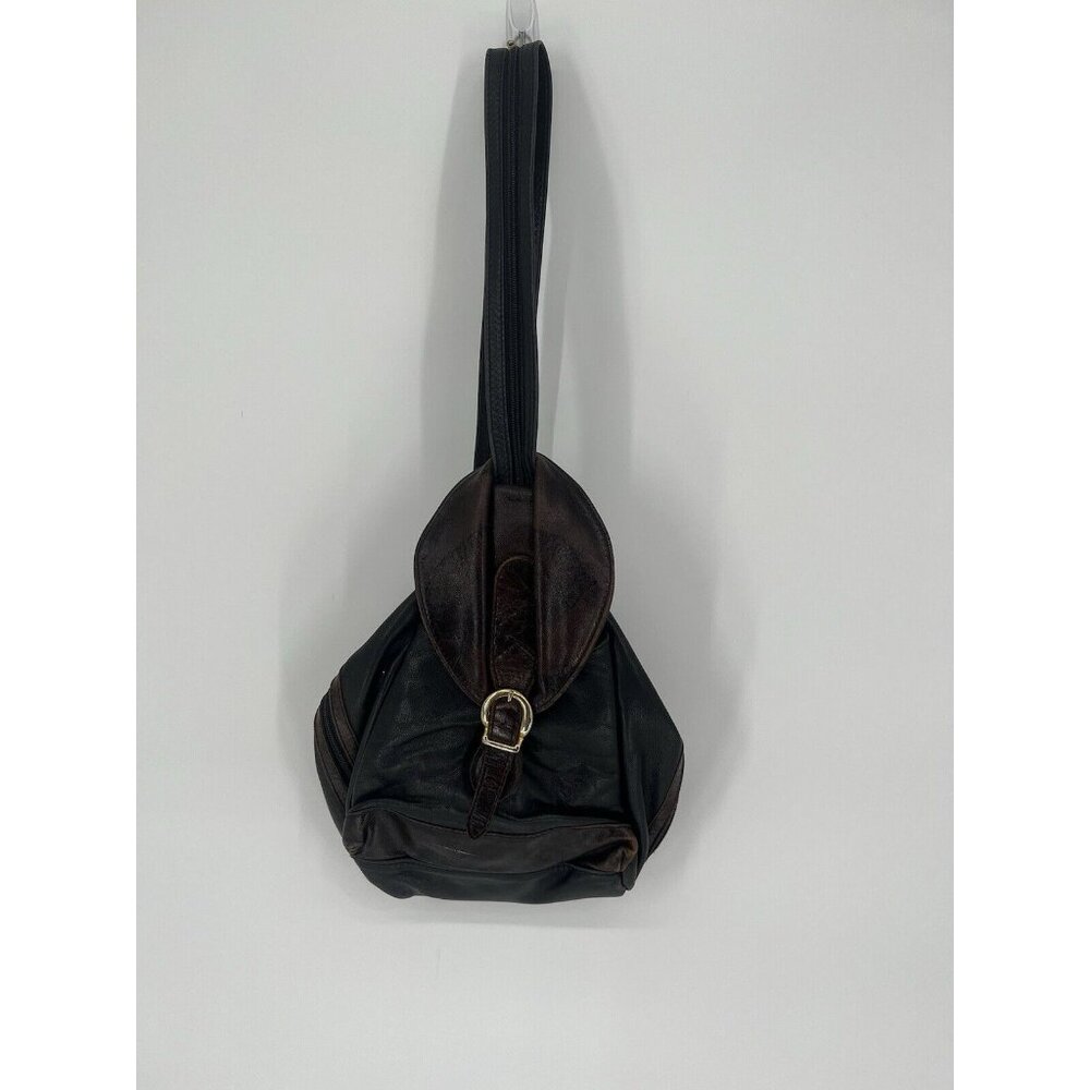 Atelier V Cuir Black Leather Boho Zipper Buckle Bag *Some wear and markings*